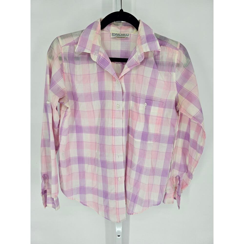 Oak Hall Women's Long Sleeve Multi Color Plaid Button Down Shirt Top Size L